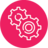 Two gear icons inside a bright pink circle
