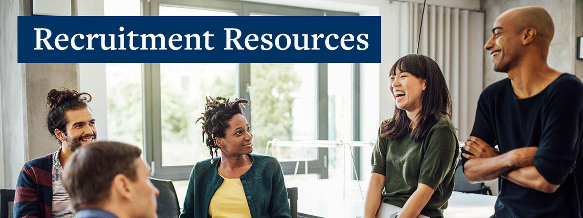 Banner showing a diverse group of staff laughing together and "Recruitment Resources."