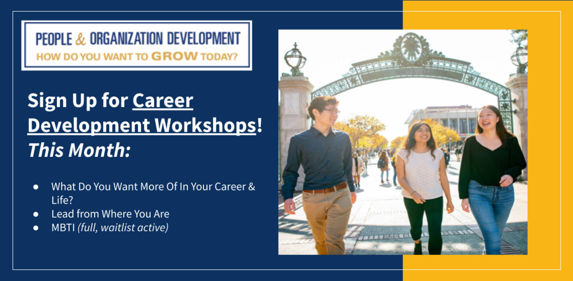 Sign up for career development workshops by clicking the image. In November, there are three to choose from.