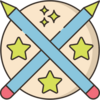 Icon of a badge with stars and pencils