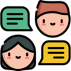 Icon of two faces and two speech bubbles