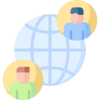 Icon of a globe with two people on opposite sides