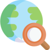 Icon of a globe and a magnifying glass