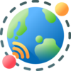 Icon of a globe with satellites orbiting