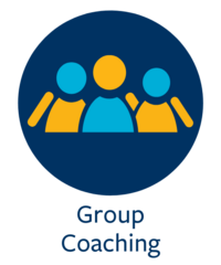 three figures in light blue and yellow overlapping as a group that is together